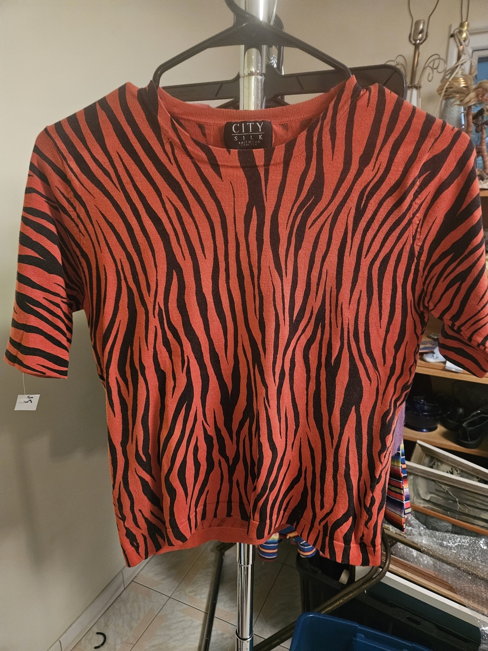 Retro Pinup Red & Black Zebra Print Short Sleeve Sweater Tpp